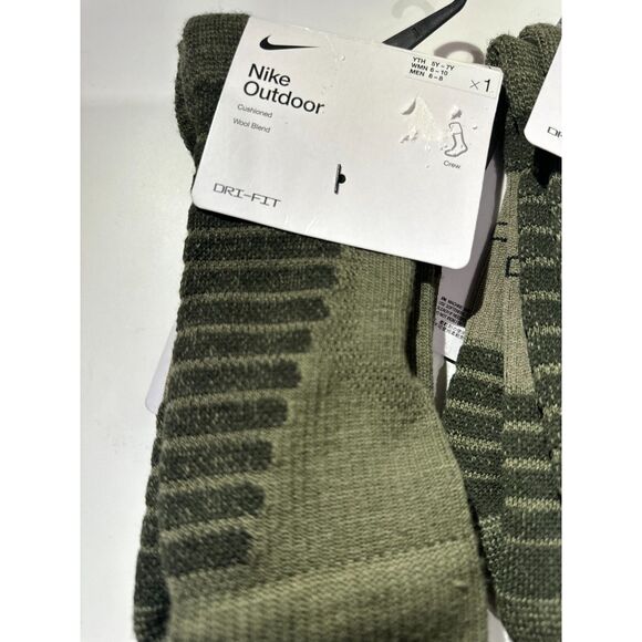 2x Nike men 6-8 Outdoor Cushion Wool Blend Dri-Fit Crew Socks Green NEW - Picture 6 of 7